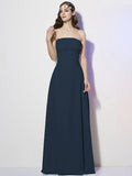 A-Line/Princess Strapless Sleeveless Pleats Long Chiffon Bridesmaid Dresses TPP0005257