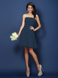 A-Line/Princess Strapless Hand-Made Flower Sleeveless Short Chiffon Bridesmaid Dresses TPP0005650