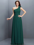 A-Line/Princess One-Shoulder Pleats Sleeveless Long Chiffon Bridesmaid Dresses TPP0005383