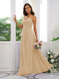 A-Line/Princess Chiffon Ruched V-neck Sleeveless Floor-Length Bridesmaid Dresses TPP0004928