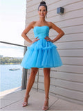 A-Line/Princess Strapless Tulle Ruffles Sleeveless Short/Mini Homecoming Dresses TPP0004466