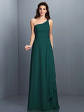 A-Line/Princess One-Shoulder Pleats Sleeveless Long Chiffon Bridesmaid Dresses TPP0005350