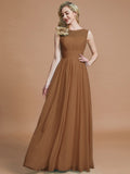 A-Line/Princess Scoop Sleeveless Floor-Length Chiffon Bridesmaid Dresses TPP0005421