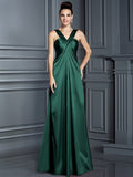 A-Line/Princess Straps Sleeveless Long Elastic Woven Satin Bridesmaid Dresses TPP0005223