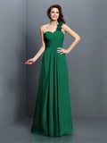 A-Line/Princess One-Shoulder Hand-Made Flower Sleeveless Long Chiffon Bridesmaid Dresses TPP0005570