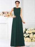 A-Line/Princess Bateau Beading Sleeveless Long Chiffon Bridesmaid Dresses TPP0005545