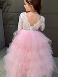 A-Line/Princess Tulle Lace Scoop 3/4 Sleeves Ankle-Length Flower Girl Dresses TPP0007497