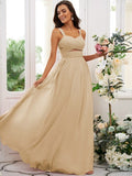 A-Line/Princess Chiffon Ruched Straps Sleeveless Floor-Length Bridesmaid Dresses TPP0004915