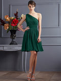 A-Line/Princess One-Shoulder Sleeveless Pleats Short Chiffon Bridesmaid Dresses TPP0005105