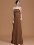 A-Line/Princess Strapless Sleeveless Floor-Length Ruched Chiffon Bridesmaid Dresses TPP0005696