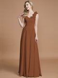 A-Line/Princess One-Shoulder Sleeveless Floor-Length Chiffon Bridesmaid Dresses TPP0005488