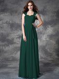 A-line/Princess Straps Ruffles Sleeveless Long Chiffon Bridesmaid Dresses TPP0005800