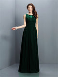 A-Line/Princess Bateau Pleats Sleeveless Long Chiffon Bridesmaid Dresses TPP0005451