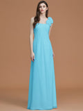 A-Line/Princess One-Shoulder Sleeveless Floor-Length Hand-Made Flower Chiffon Bridesmaid Dresses TPP0005865