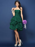 A-Line/Princess Strapless Ruched Sleeveless Short Satin Bridesmaid Dresses TPP0005671