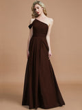 A-Line/Princess One-Shoulder Floor-Length Chiffon Sleeveless Bridesmaid Dresses TPP0005381