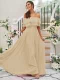 A-Line/Princess Chiffon Ruffles Off-the-Shoulder Sleeveless Floor-Length Bridesmaid Dresses TPP0004914