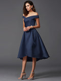 A-Line/Princess Off-the-Shoulder Sleeveless High Low Satin Bridesmaid Dresses TPP0005211