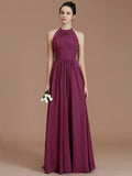 A-Line/Princess Halter Sleeveless Ruched Floor-Length Chiffon Bridesmaid Dresses TPP0005263