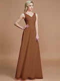 A-Line/Princess Sleeveless Floor-Length Chiffon V-neck Bridesmaid Dresses TPP0005433