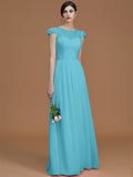 A-Line/Princess Jewel Short Sleeves Floor-Length Lace Chiffon Bridesmaid Dresses TPP0005810