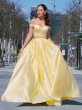 A-Line/Princess Sleeveless Off-the-Shoulder Satin Ruffles Floor-Length Dresses TPP0004529