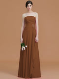 A-Line/Princess Strapless Sleeveless Floor-Length Ruffles Chiffon Bridesmaid Dresses TPP0005756