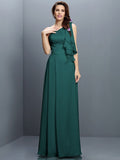 A-Line/Princess One-Shoulder Ruffles Sleeveless Long Chiffon Bridesmaid Dresses TPP0005609