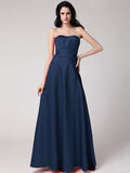 A-Line/Princess Strapless Sleeveless Pleats Long Elastic Woven Satin Bridesmaid Dresses TPP0005835