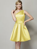 A-Line/Princess One-Shoulder Sleeveless Short Satin Bridesmaid Dresses TPP0005583