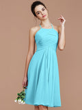 A-Line/Princess Halter Sleeveless Ruched Short/Mini Chiffon Bridesmaid Dresses TPP0005152