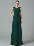 A-Line/Princess Scoop Ruched Sleeveless Long Chiffon Bridesmaid Dresses TPP0005442