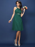 A-Line/Princess Bateau Sash/Ribbon/Belt Sleeveless Short Chiffon Bridesmaid Dresses TPP0005370