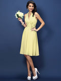 A-Line/Princess Halter Hand-Made Flower Sleeveless Short Chiffon Bridesmaid Dresses TPP0005668