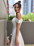 A-Line/Princess Satin Ruffles Spaghetti Straps Sleeveless Ankle-Length Wedding Dresses TPP0007030