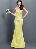 Trumpet/Mermaid Strapless Pleats Sleeveless Long Satin Bridesmaid Dresses TPP0005027