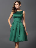 A-Line/Princess Scoop Sleeveless Short Satin Bridesmaid Dresses TPP0005459