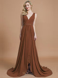 A-Line/Princess Sleeveless V-neck Chiffon Sweep/Brush Train Bridesmaid Dresses TPP0005308