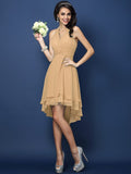 A-Line/Princess Halter Pleats Sleeveless Short Chiffon Bridesmaid Dresses TPP0005144