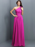 A-Line/Princess One-Shoulder Pleats Sleeveless Long Chiffon Bridesmaid Dresses TPP0005017