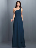 A-Line/Princess One-Shoulder Pleats Sleeveless Long Chiffon Bridesmaid Dresses TPP0005350