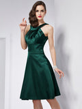 A-Line/Princess Scoop Sleeveless Pleats Short Elastic Woven Satin Bridesmaid Dresses TPP0005103