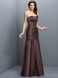 A-Line/Princess Strapless Ruched Sleeveless Long Satin Bridesmaid Dresses TPP0005407