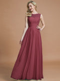 A-Line/Princess Scoop Sleeveless Floor-Length Chiffon Bridesmaid Dresses TPP0005421