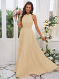 A-Line/Princess Chiffon Ruffles Halter Sleeveless Floor-Length Bridesmaid Dresses TPP0004922