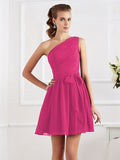 A-Line/Princess Pleats One-Shoulder Sleeveless Short Chiffon Bridesmaid Dresses TPP0005024