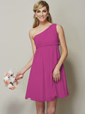 A-Line/Princess One-Shoulder Sleeveless Sash/Ribbon/Belt Short Chiffon Bridesmaid Dresses TPP0005335