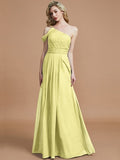 A-Line/Princess One-Shoulder Floor-Length Chiffon Sleeveless Bridesmaid Dresses TPP0005381