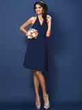 A-Line/Princess Halter Pleats Bowknot Sleeveless Short Chiffon Bridesmaid Dresses TPP0005822