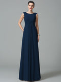 A-Line/Princess Scoop Ruched Sleeveless Long Chiffon Bridesmaid Dresses TPP0005442